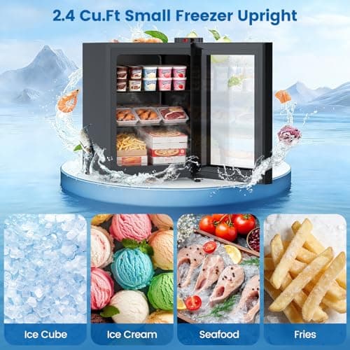 Kndko 2.4 Cu Ft Mini Freezer with Display Glass Door, 7 Adjustable Temperature Settings -10°F to -18°F, Upright Small Freezer With Removable Shelves Perfect for Ice Cream