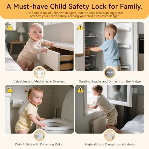 2 Pack Cabinet Locks/Refrigerator Locks Baby Proofing - Child Proof Locks for Drawer, Refrigerator, Fridge, Toilet Seat-No Screws or Tools Required (2 Pack-Grey Locks)