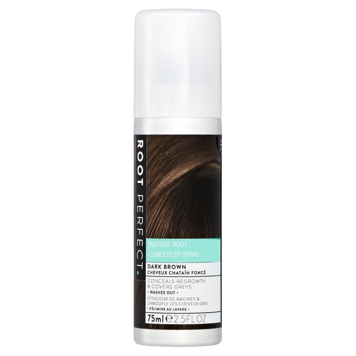 ROOT PERFECT Dark Brown Root Concealer Spray: Instant Gray Coverage, Temporary Hair Color Touch Up, Quick Salon Quality Dye for Women, 75ml