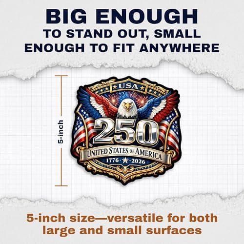 USA 250th Anniversary 1776-2026 Vinyl Sticker 2-Pack - 5 Inch - USA Flag Patriotic Car Window Bumper Decal for Truck SUV Laptop - 250 Years United States Independence Day Commemorative -USAS0010