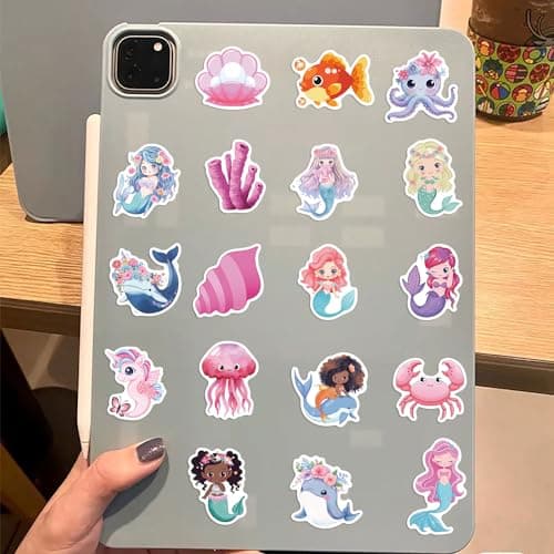 50Pcs Mermaid Sticker, Cute Marine Organism Stickers for Kids Teens Adults, Vinyl Cartoon Pink Animals Decals Kawaii Sticker for Decor Water Bottles Laptops Guitar Scrapbook (Mermaid)