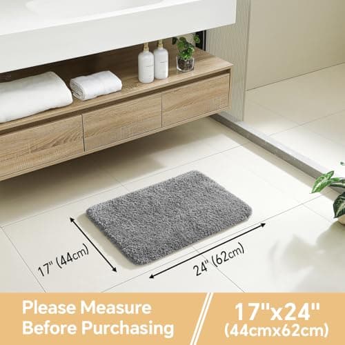 Kildoss Gray Bath Mat 17"x24" – High-Density Microfiber Bathroom Mat, Small Non Slip Absorbent Washable Bath Mats for Bathroom, Soft Plush Floor Mat for Vanity
