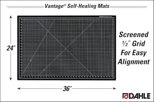 Dahle 10673 Vantage Self-Healing Cutting Mat, 24" x 36", Black, 5 layer PVC Construction, 1/2" Grid Lines, Self Healing for Maximum Durability, Perfect for Cropping Photos, Cutting, Sewing, and Crafts
