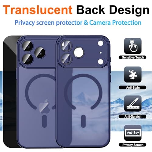 ZOZDOKG Magnetic for iPhone 17 Pro Case with Privacy Screen Protector and Camera Protection, Compatible with MagSafe Translucent Matte Shockproof Phone Protective Cover for iPhone 17Pro, Blue