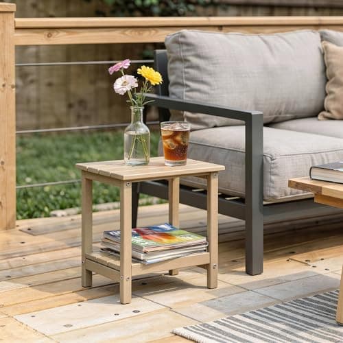 Amazon Basics Outdoor Side Table, 42cm x 32cm x 42cm, Wood-Like Brown, 1-Pack