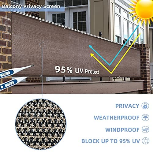 GardenLux 3'x20'Balcony Privacy Screen Cover Fence Cover UV Protection Weatherproof Windscreen Heavy Duty for Patio, Backyard,Brown