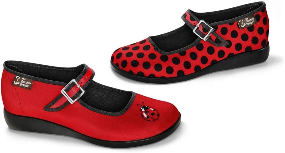 Hot Chocolate Design Chocolaticas Funky Canvas Women's Mary Jane Flat Shoes 4 UK Ladybug