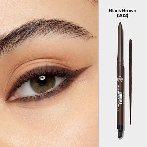 Revlon ColorStay Pencil Waterproof Eyeliner, Smudge-Proof, Eye Makeup with Built-In Sharpener, Long-Lasting, Matte Finish, 202 Black Brown, 0.01 oz