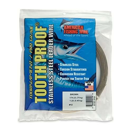 American Fishing Wire Tooth Proof Stainless Steel Single Strand Leader Wire, Size 12, Camo Brown, 174 Pound Test, 1 Pound Coil