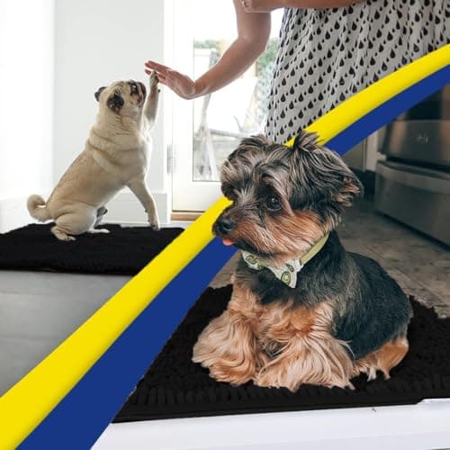 Muddy Mat® AS-SEEN-ON-TV Highly Absorbent Microfiber Door Mat and Pet Rug, Non Slip Thick Washable Area and Bath Mat Soft Chenille for Kitchen Bathroom Bedroom Indoor and Outdoor-Black Medium 30"X19"