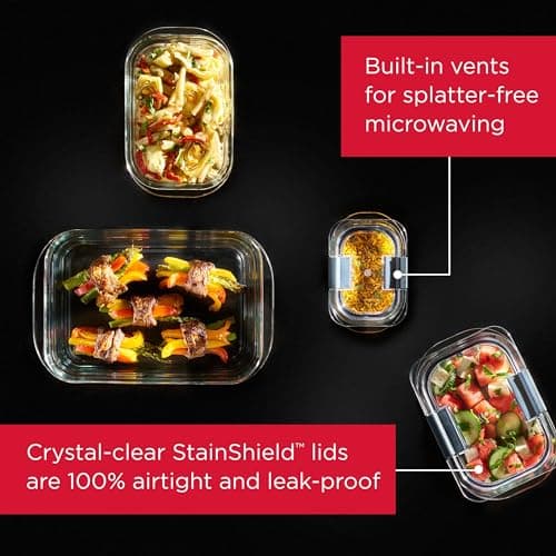 Rubbermaid Brilliance Glass Food Storage Containers, 3.2 Cup, Set of 4, BPA-Free, Leak-Proof, Clear