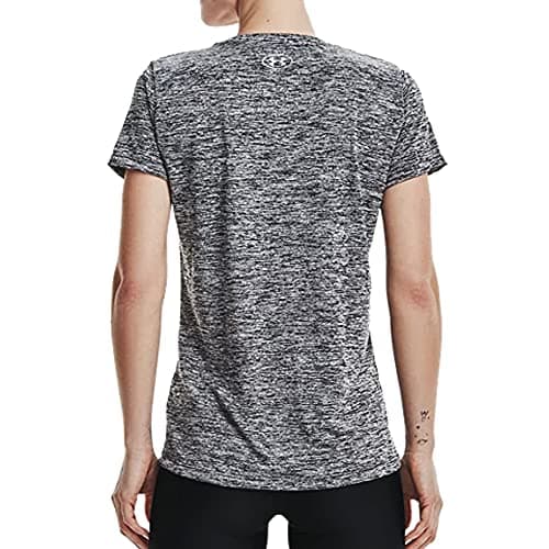UNDER ARMOUR Women's Tech V-Neck Twist Short-Sleeve T-Shirt, Black (001)/Metallic Silver, Medium