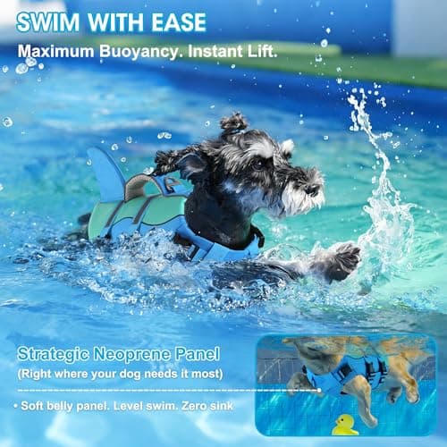 Dogcheer Dog Life Jacket Shark, Neoprene Harness Dog Life Vest with Lift Handle, Reflective Adjustable Pet Swim Float Vest for Small Medium Large Dogs - Blue, S