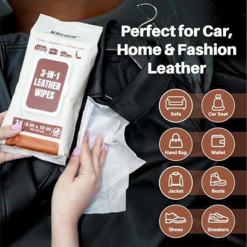 Kreair 3in1 Leather Cleaner Wipes 75 Count, XL 8 x 10 in