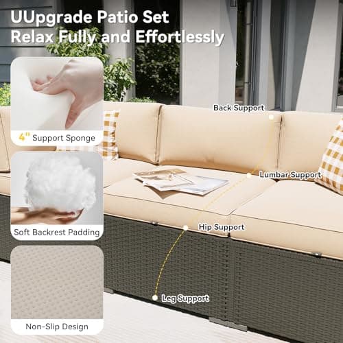 Aoxun Patio Furniture Set with Fire Pit Table, 8 Piece Outdoor Sectional Sofas, Wicker Rattan Outdoor Furniture with Thickened Cushion for Backyard, Garden Beige