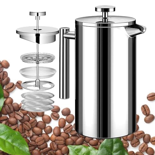 WORBIC Large French Press Coffee Maker 50oz (1.5L), 304 Stainless Steel Double Wall Insulated Coffee Press for Camping, Backpacking, Party, Travel, Gift Set, Dishwasher Safe (Silver, 6-8 Cups)