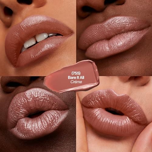 REVLON Lipstick, Super Lustrous Lipstick, Creamy Formula For Soft, Fuller-Looking Lips, Moisturized Feel, 755 Bare It All, 0.15 oz