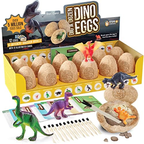 Dan&Darci Dig a Dozen Dino Egg Kit for Kids - Basket Stuffers - Dinosaur Toys Gift 3-12 Year Old - 12 Eggs & Surprise Dinosaurs - Science STEM Activities - Boy Toy Party Gifts for Boys & Girls