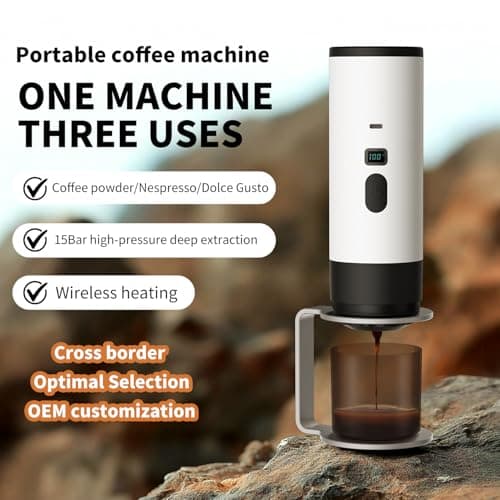 3-in-1 Portable Coffee Maker, 15 Bar Portable Espresso Machine with LED Display and 90ml Sink, Compatible with Ground Coffee & Capsules(Ns&DG) for RV, Hiking, Office, Auto-Heating, USB-C (White)