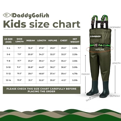 DaddyGoFish Chest Waders for Kids and Adults, Fishing and Hunting Waders with a Pocket and a Wader Hanger
