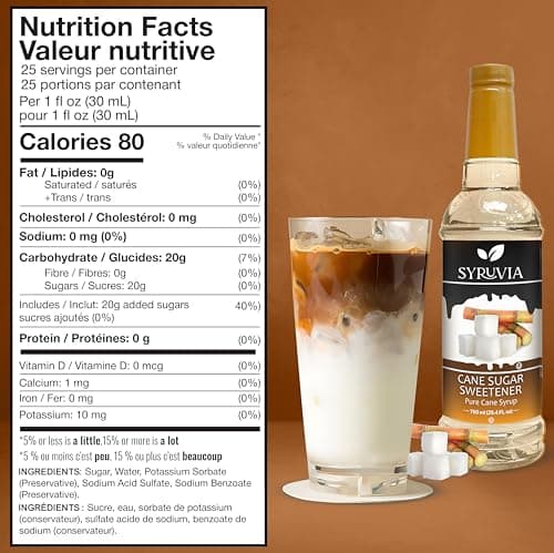 Syruvia Cane Sugar Sweetener Syrup for Coffee – Natural Sweetness, 25.4 fl oz, Kosher, Gluten Free, Ideal for Cane Sugar Sweetener Coffee & More, No Coloring