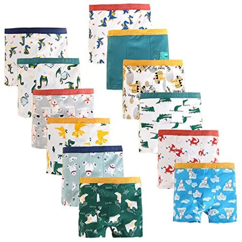 JackLoveBriefs Boys Boxer Shorts Cotton Dinosaur Polar Bear Pattern Boxer Brief Underwear 12 Pack, 3-5 Years, Blue, Size: M