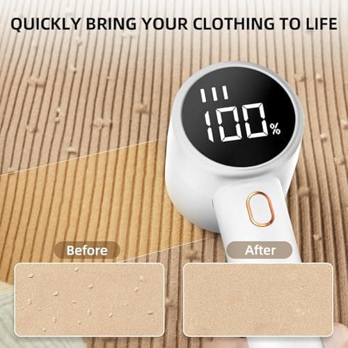 Fabric Shaver, Lint Remover Rechargeable, Electric Portable Sweater Defuzzer with 3 Speeds, 6 Leaf Blades, Digital LED Display to Remove Pilling for Sweater, Clothes, Couch, Blanket, Furniture