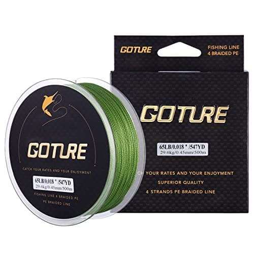 Goture Abrasion Resistant Braided Fishing Line, Zero Stretch Low Memory 4 Strand Braid Line for Saltwater Freshwater,50LB, 547Yds, 0.4MM, Low-Vis Green