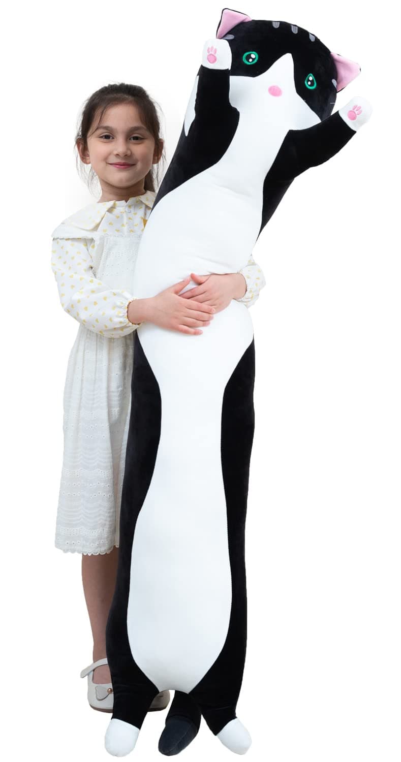 Kekeso Almohada Gigante de Gato de Peluche con Dibujos para el Cuerpo del Gatito, Juguete para NiñOs y Novias (110cm/43.30inch, Black)