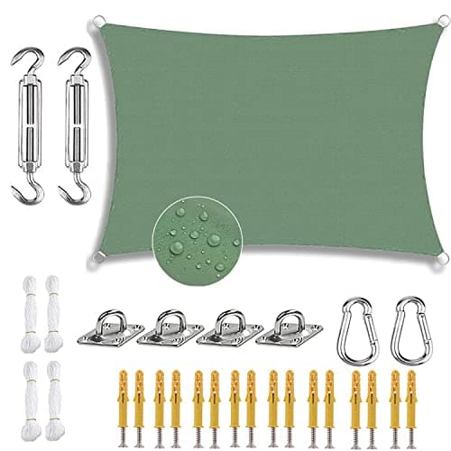 Sun Shade Sail Rectangle 95% UV Block Waterproof Patio Sun Sail Oxford Cloth Cover Canopy Sail Shades for Outdoor Patio, Lawn, Garden, Outdoor, Backyard -with Mounting Accessories (Dark Green,2x2m(6.5x6.5ft))