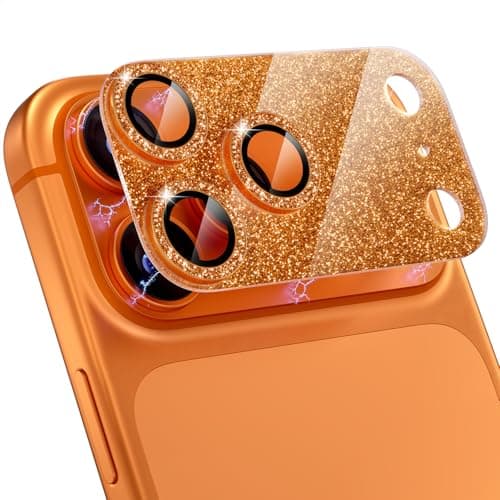 Choiche Compatible for iPhone 17 Pro Max Camera Lens Protector, Bling Camera Cover with 9H Tempered Glass Lens Screen Protector Metal Ring Decoration Accessories 6.9-inch (Glitter-Orange)