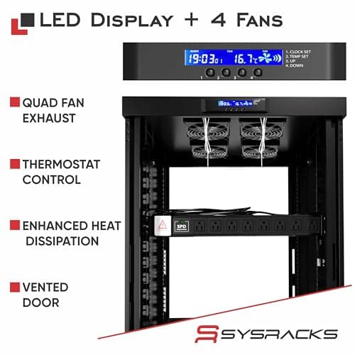 Sysracks 42U IT Data Network Freestanding Server Cabinet Computer Case - Over 150 Dollars Accessories Included - Powerbar, Cooling System, LCD Screen, Wheels, Shelf and More