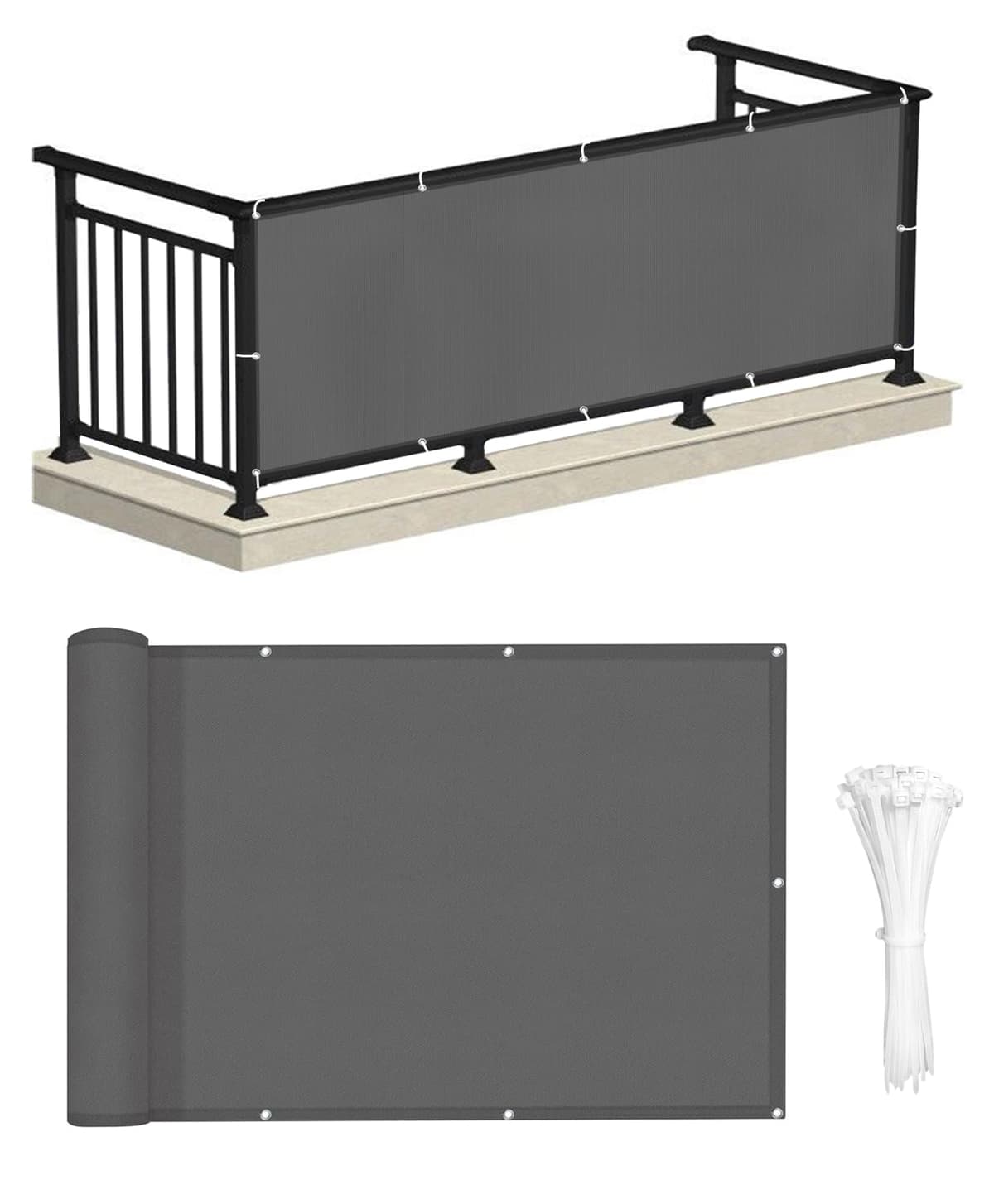 LOVE STORY Pantalla Privacidad Balcón Impermeable 90x300cm, Ocultacion Balcon PES Protección UV y Resistente al Viento para Terraza Exterior, con Ataduras de Cable, Antracita