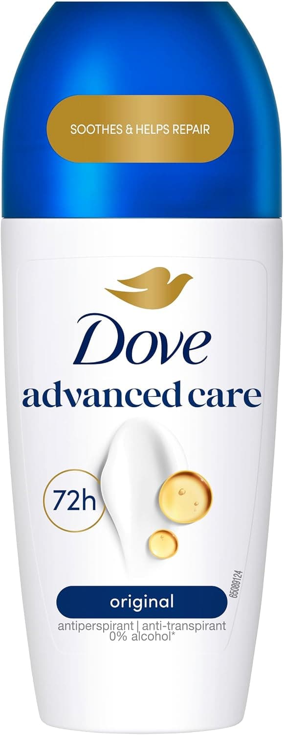 Dove Advanced Care Desodorante Roll-On 48h Original Sin Alcohol para Mujer, con Aceite Nutritivo 100% Natural y Antitranspirante, Pack de 6 x 50 ml