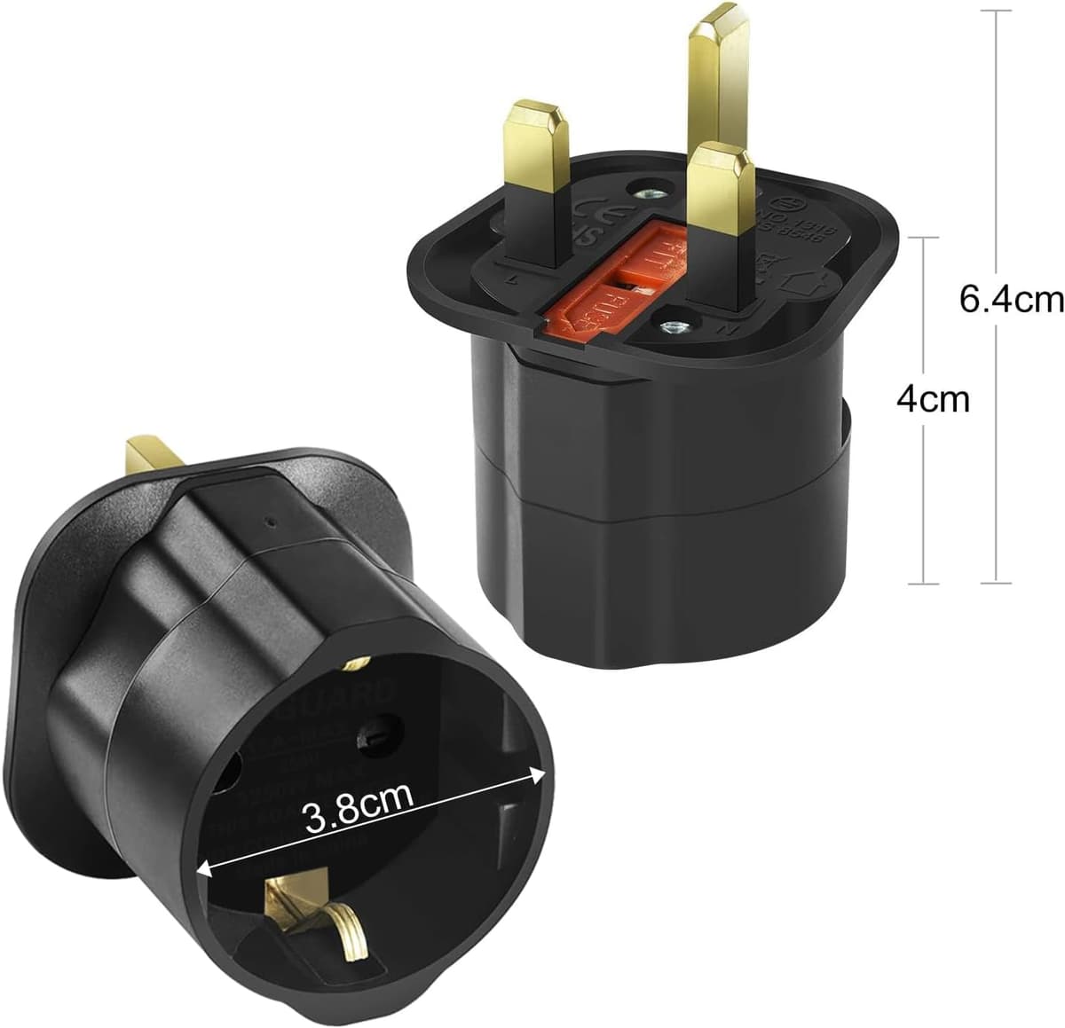VGUARD European to UK Plug Adaptor, BS8546 Certified Travel Adapter 2-Pin to 3-Pin, EU Schuko to UK Plug with 13A Fuse for Eu