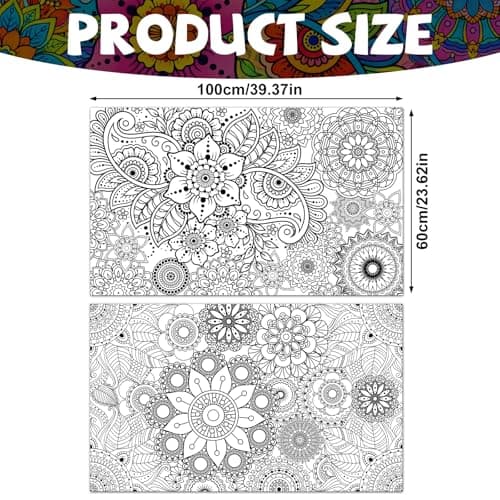 Penitue 2pcs Jumbo Mandala Coloring Posters, 100x60cm/39.37x23.62in Large Motivational Coloring Posters Giant Poster for Kids Adults Teens Art Craft Wall Party Supplies (Style 2)