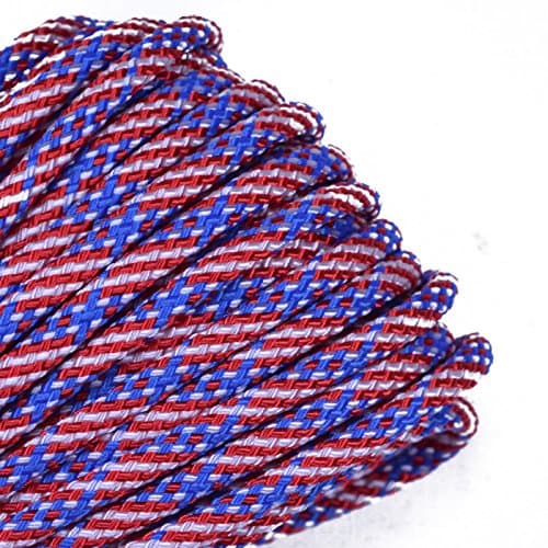 Bored Paracord - 1', 10', 25', 50', 100' Hanks & 250', 1000' Spools of Parachute 550 Cord Type III 7 Strand Paracord Well Over 300 Colors - Stars and Stripes - 100 Feet