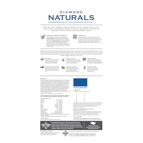 Diamond Naturals Adult Dry Dog Food Beef Meal and Rice Formula Made with Quality Pasture-Raised Beef Protein, Probiotics and Essential Nutrients