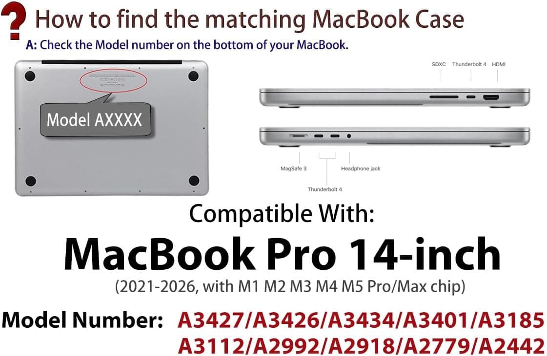 UESWILL Case Compatible with MacBook Pro 14 inch M5 M4 M3 M2 M1 Pro Max Chip & Touch ID, 2026 2025 2024 2023 2022 2021 Release, Smooth Matte Hard Shell Cover + Microfiber Cloth, Black