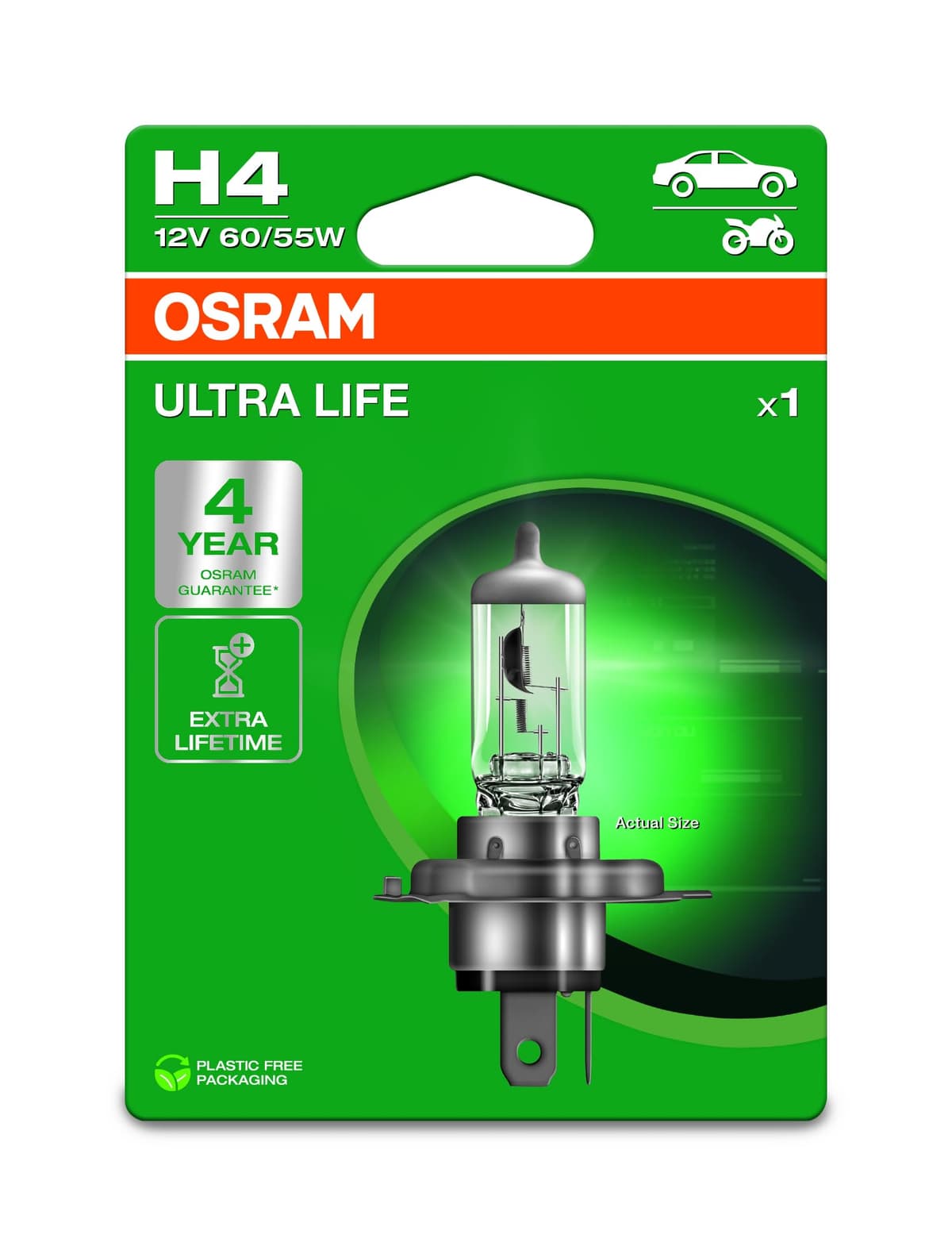 OSRAM ULTRA LIFE, H4, halogen headlight lamp, Single Blister (1 lamp) 1 Lamp H4