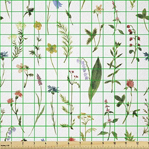 Lunarable Leaf Fabric by The Yard, Flourishing Spring Meadow with Various Wildflowers Nature Themed Watercolor Art, Stretch Knit Fabric for Clothing Sewing and Arts Crafts, 2 Yards, Green Rainbow