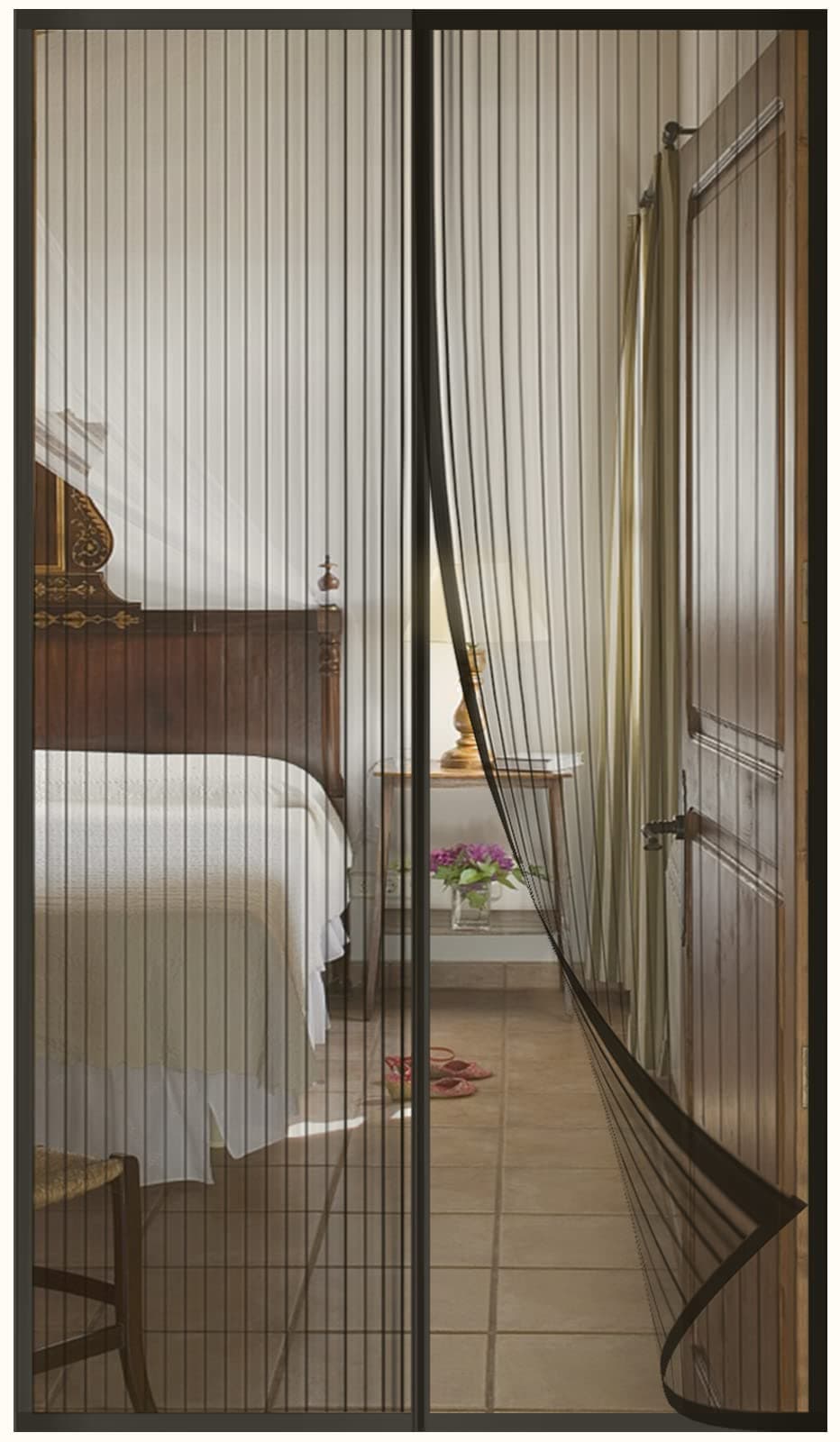 DIKER Mosquitera Cortina Puerta Magnetica Imantada Exterior Corredera, Antimosquitos con Imanes, Tela Mosquiteras de Ventanas para Puertas del Balcón, Magnético Automático(90x210cm,negro)