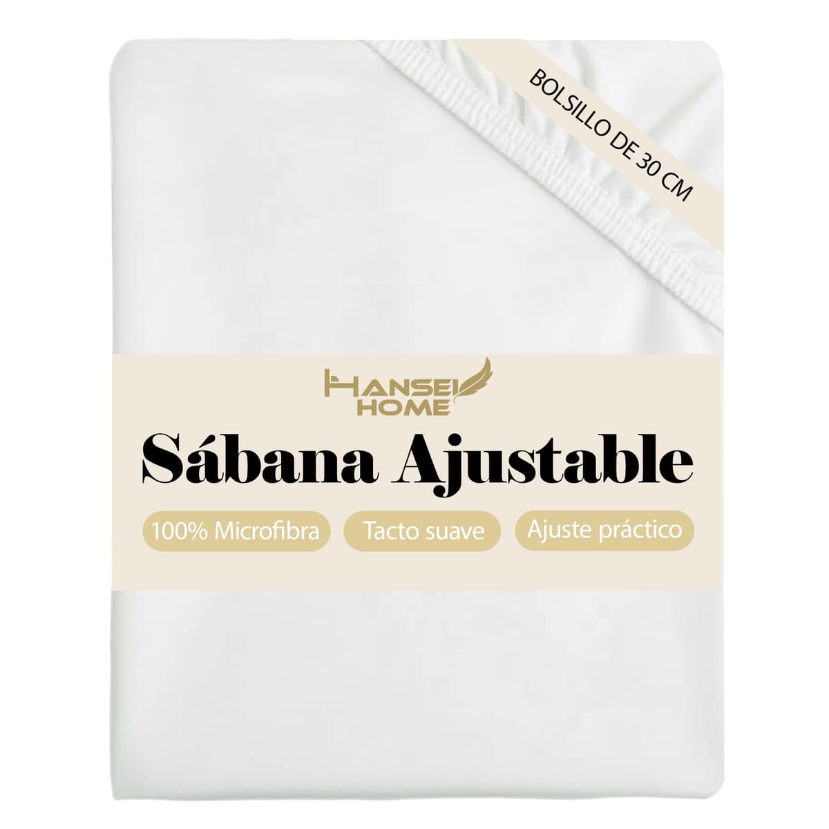 H HANSEL HOME Sábana Bajera Ajustable, Microfibra Transpirable y Suave, Altura 30 cm, Elástico 360° - Sábana Bajera 135x190/200cm – Blanco