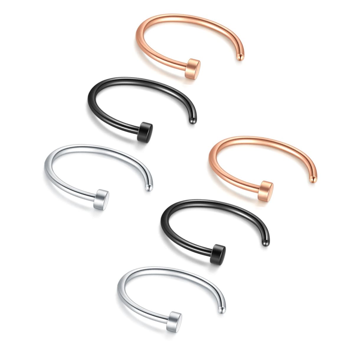 Briana Williams Fake Nariz Anillos Hoop-20G 18G 16G Nariz Aro Anillo 6mm/8mm/10mm/12mm Nariz Piercing Labio Septum Anillo Arete Faux Joyería Piercing del Cuerpo 6 Piezas