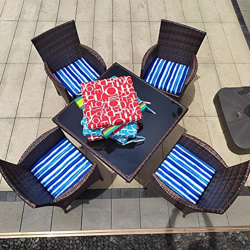 Outdoor Patio Cushions17 X 17" Blue Stripes Waterproof Garden Lawn Patio Furniture Chair Cushion Set of 4thicken High Density Sponge Filling for Outdoor Furniture Decorative,4Rope Fixed Straps