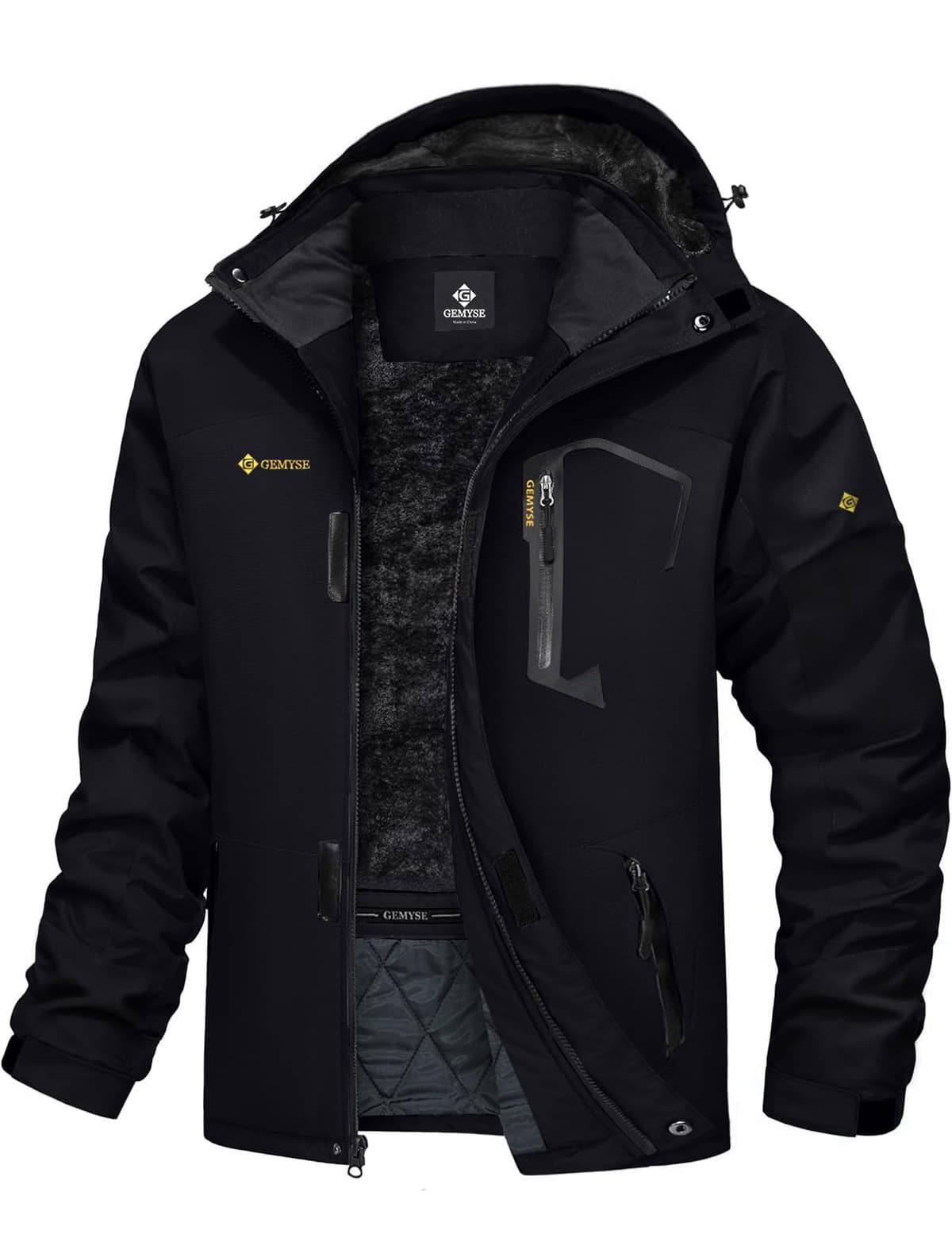 GEMYSE Chaqueta de Esquí Impermeable de Montaña para Hombre Abrigo de Invierno al Aire Libre de Lana a Prueba de Viento con Capucha