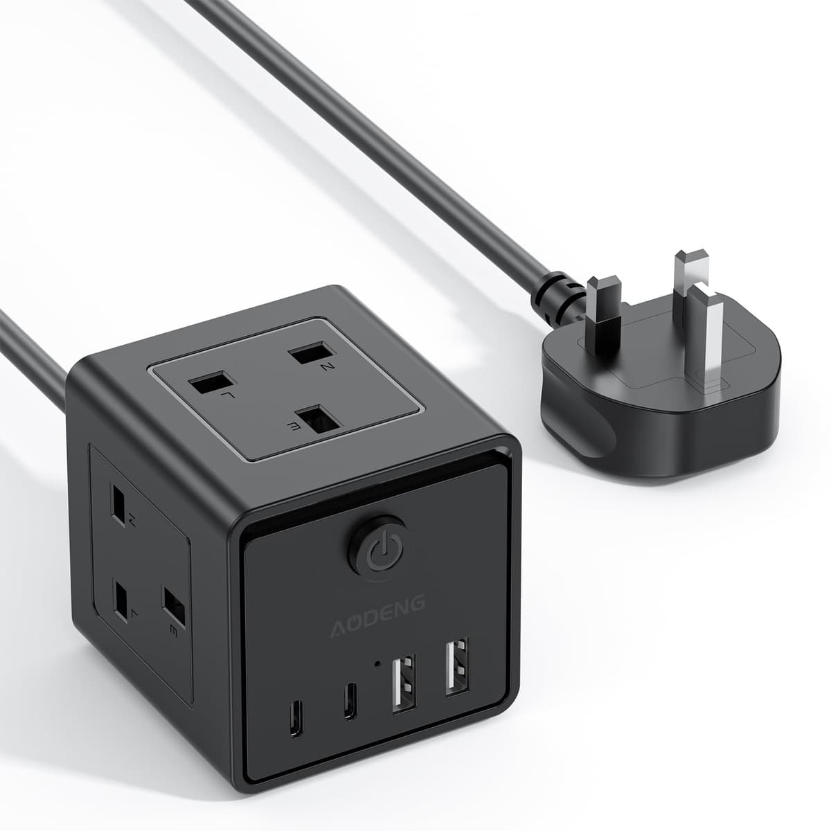 Extension Lead with 4 USB Slots and Switch, 3 Way Multi Plug Extension Cable with 2 USB C, UK Desktop Power Extension Cord with Multi Socket, 1.5M Extension Cable for Home Office