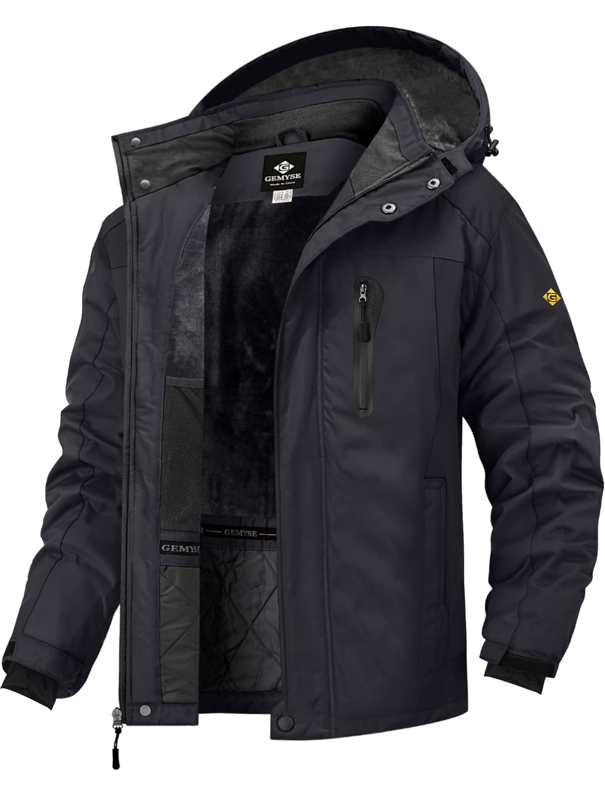 GEMYSE Chaqueta esquí hombre Chaqueta invierno cortaviento con capucha Chaqueta snowboard impermeable Chaqueta outdoor forrada Chaqueta funcional