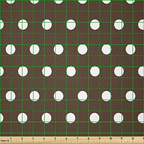 Lunarable Brown Fabric by The Yard, Nostalgic White Polka Dots on Dark Background Contrast Classic Vintage Elements, Stretch Knit Fabric for Clothing Sewing and Arts Crafts, 3 Yards, Dark Brown White