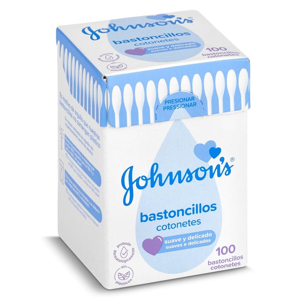 Johnson's Baby bastoncillos para bebés, niños y adultos (1 x 100 unidades), bastoncillos para los oídos con puntas 100% de algodón puro y palitos 100% de papel